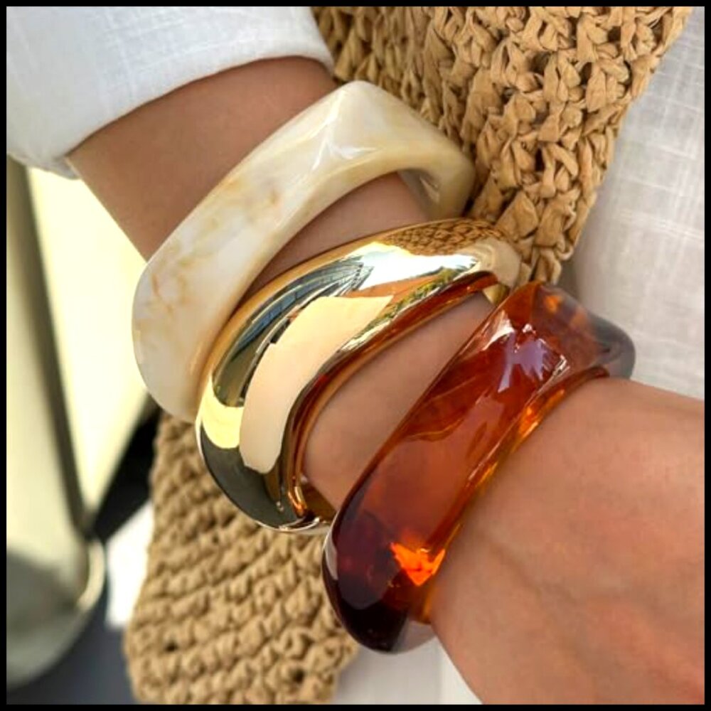 Chunky Acrylic Bangle Bracelet Stack Statement Cu… - image 2